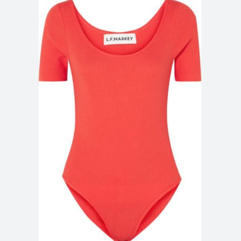 L.F. Markey Connor Ribbed Stretch Jersey Bodysuit in Red Size 4, Fits like a 2